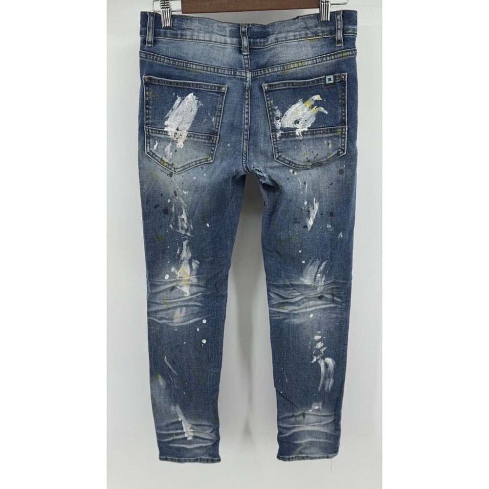Demolition Kids Size 18 Blue Distressed Paint Splatter Skinny Jeans Streetwear
